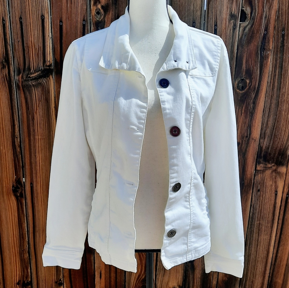 Prana White Lightweight Button Front Stretch Jack… - image 1